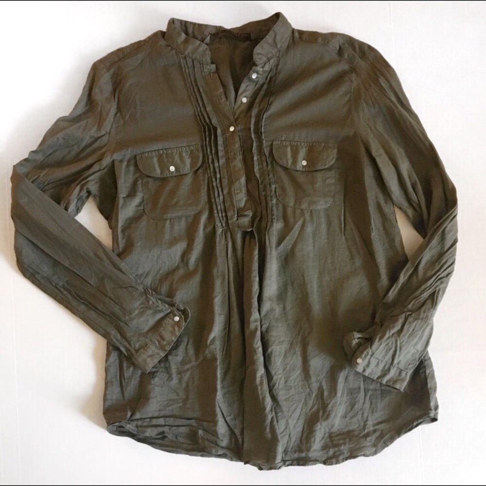 Zara basics olive green long sleeve top shirt - Picture 1 of 6